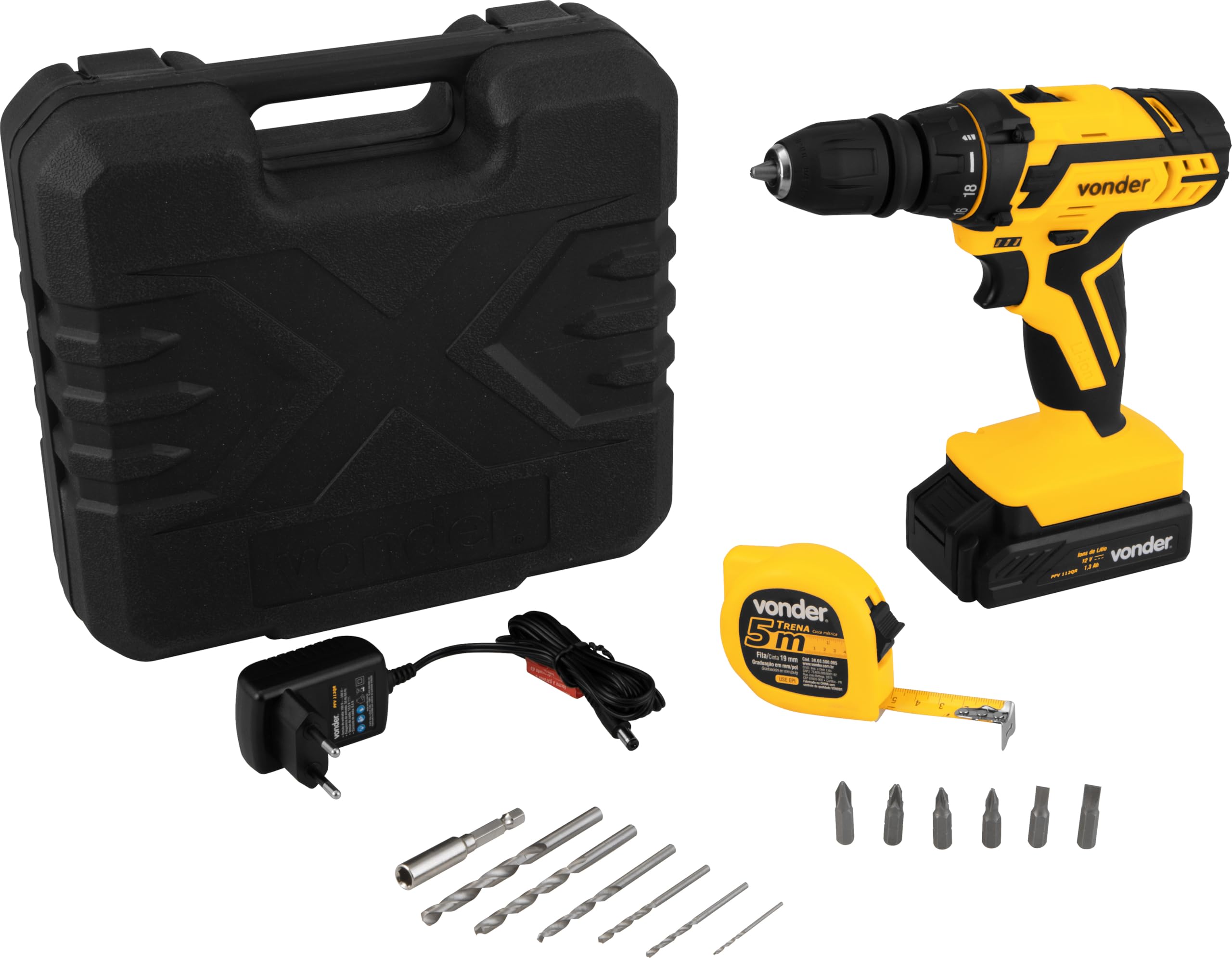 Parafusadeira/Furadeira a Bateria 12 V Fonte Bivolt Automática PFV